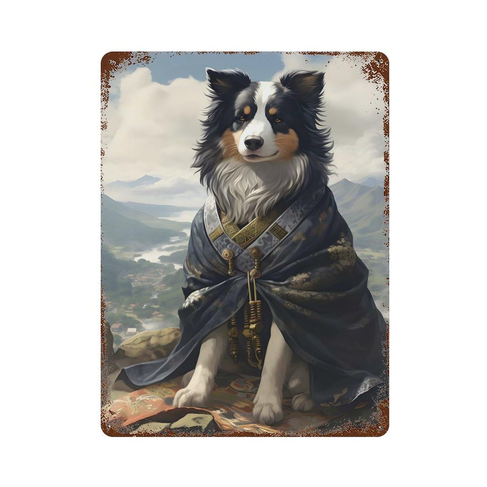 Dog Wearing A Kimono Decorative Tin Sign 15.7"x11.8", Retro Wall Decor for Living Room, Hallway And Home Decor