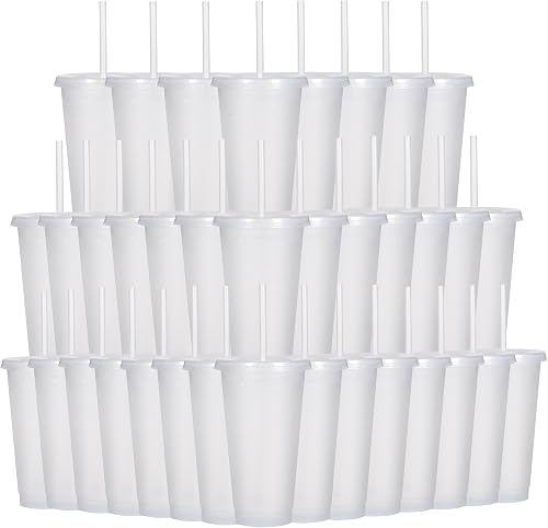 Suertestarry Tumbler with Straw and Lid,Water Bottle Iced Coffee Travel Mug Cup,Reusable Plastic Cups,Perfect for Parties,Birthdays… (White, 36 pack)