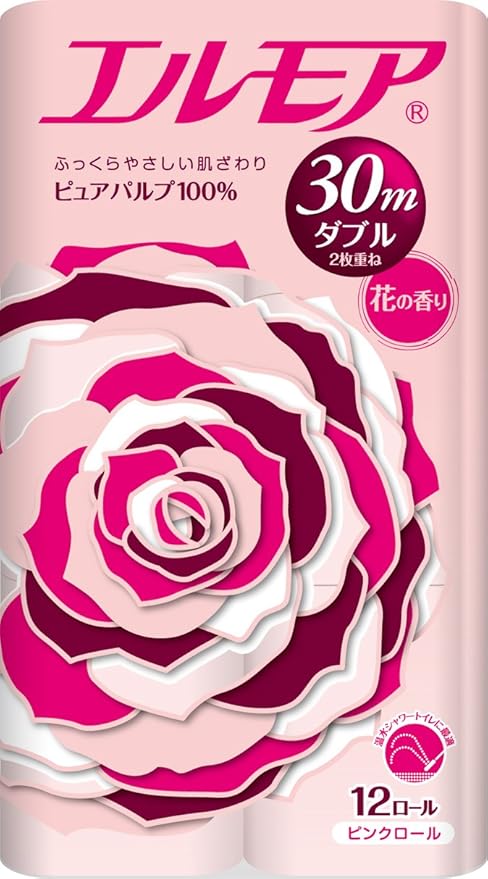 Amazon エルモア 12ロール ピンクダブル2枚重ね 30m 花の香り エルモア トイレットペーパー
