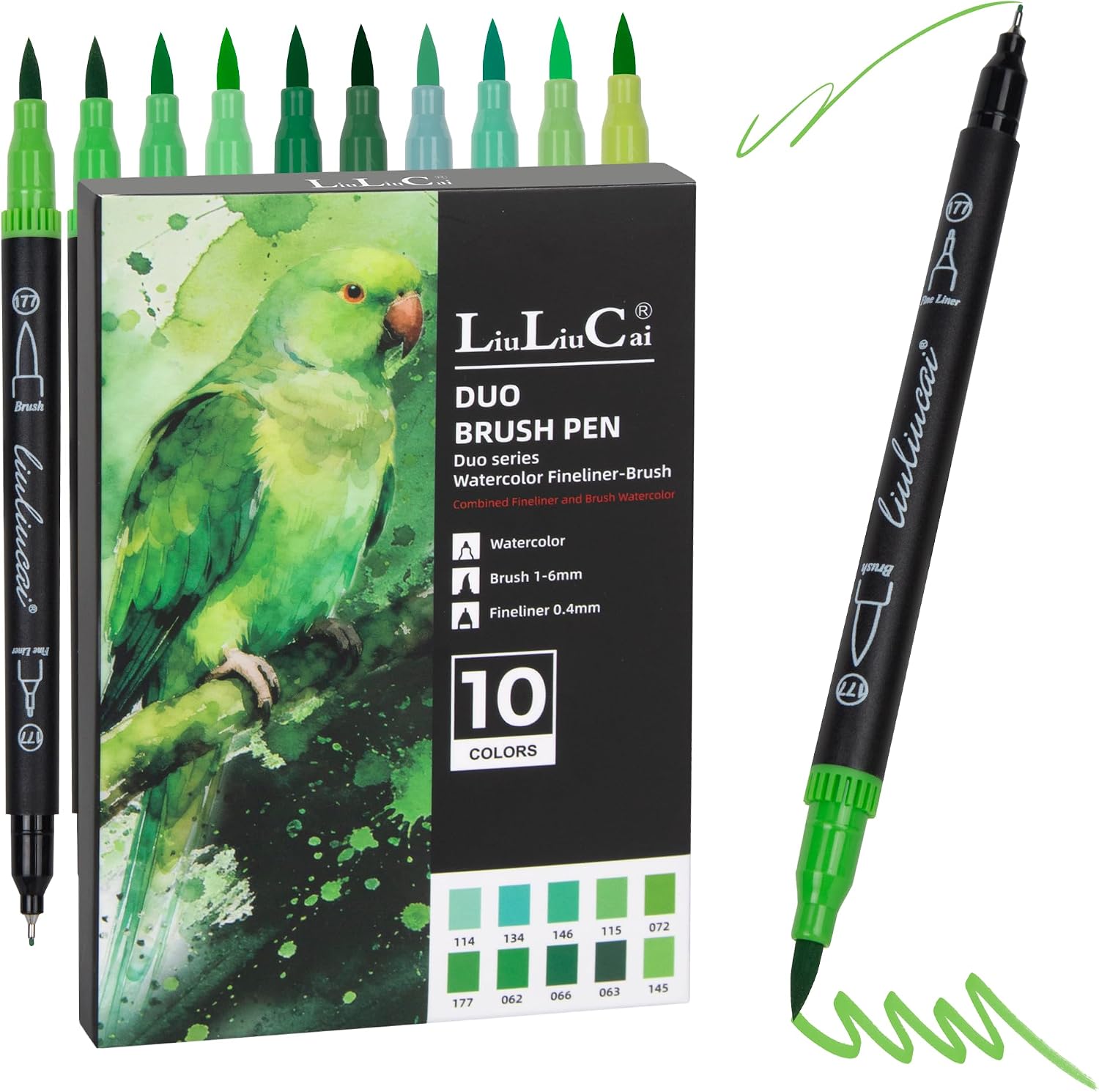 Amazon.com: LIULIUCAI 10 Green Dual Markers, Fine & Brush Tip Pen for ...