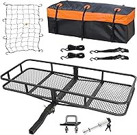 WEIZE Folding Hitch Cargo Carrier Basket 60x20x6 with Waterproof Bag, Net, Straps, 500 lbs Capacity Steel Rack