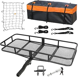 WEIZE Folding Hitch Mount Cargo Carrier 60" x 20" x 6", 500 lbs Capacity Hitch Cargo Rack with Waterproof Bag, Hitch Stabilizer,Net and Straps for SUV Pickup Camping Traveling
