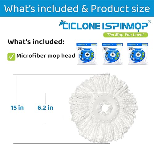 Miniatura 4 de Paquete de 3 cabezales de repuesto para trapeador giratorio, microfibra de repuesto para trapeador giratorio, repuesto de cabezal de trapeador