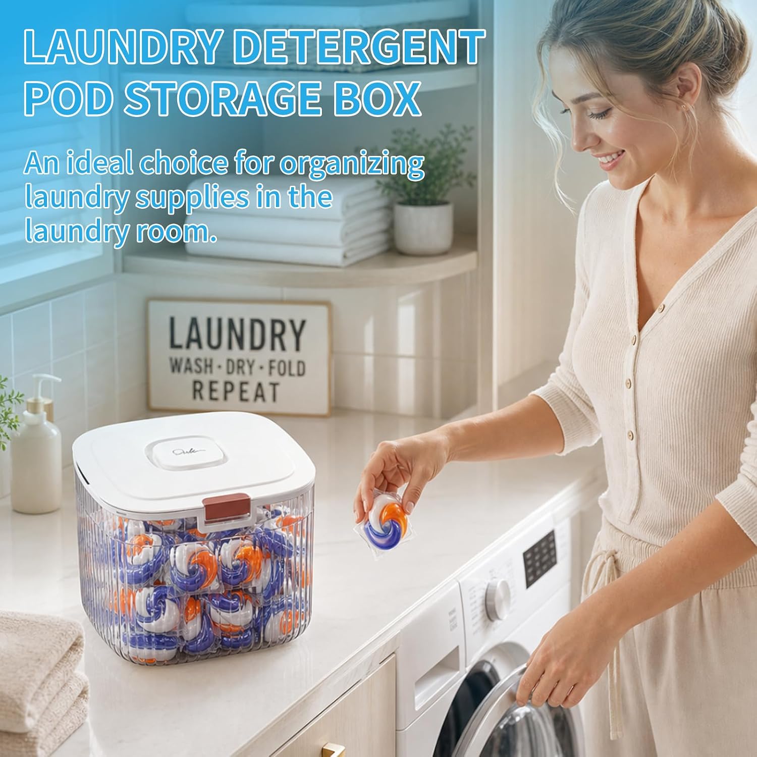 Laundry Pod Holder Compatible with Tide Pods, Airtight Clear Laundry Detergent Storage Box with Lid, Laundry Room Organization