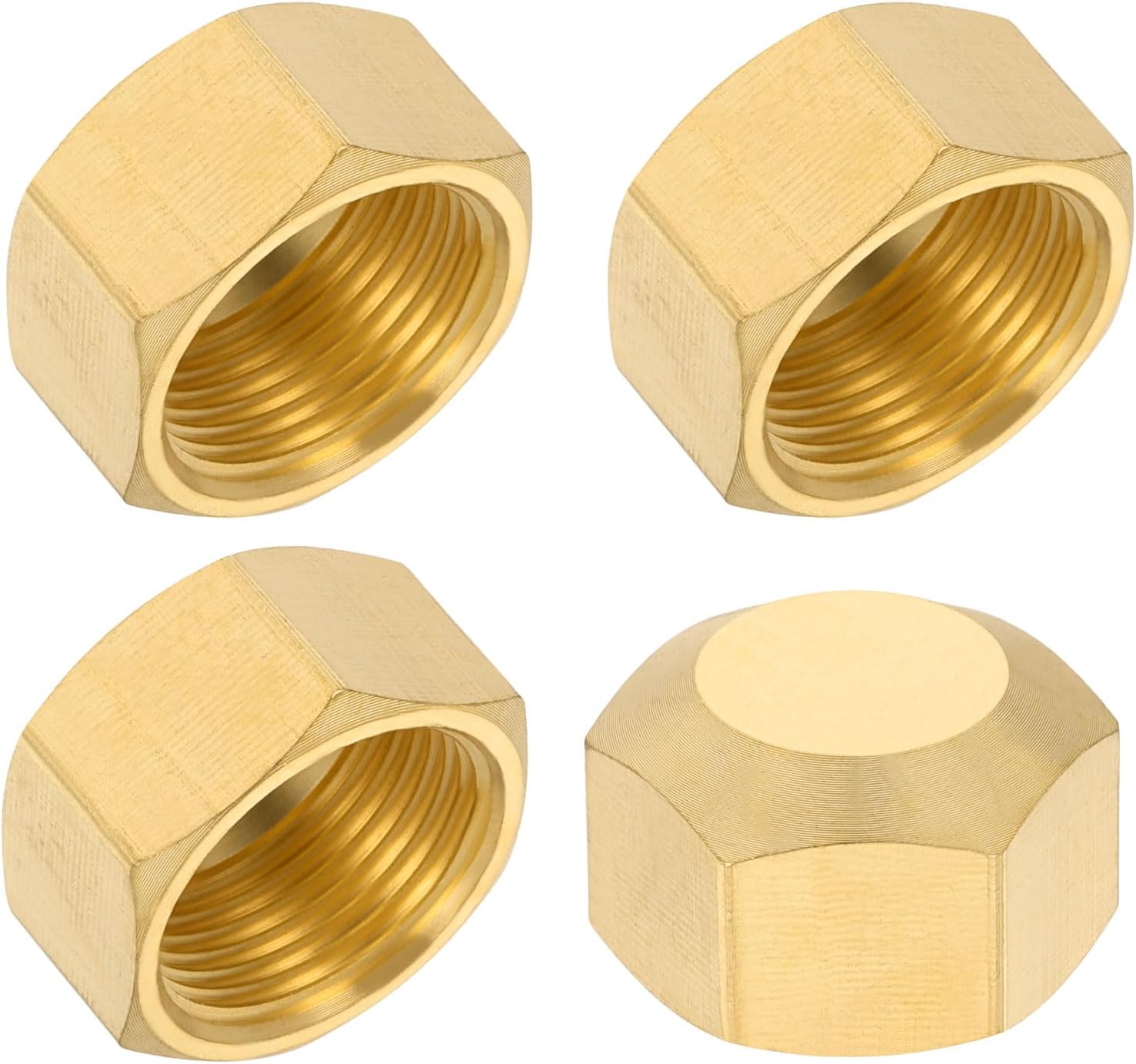 PATIKIL 5/8" Brass Compression Cap Stop Valve Cap, 4Pcs Hex Thread Pipe Fitting Tubing Sealing Ends for Air Conditioner Water Air Gas Line, Brass Tone