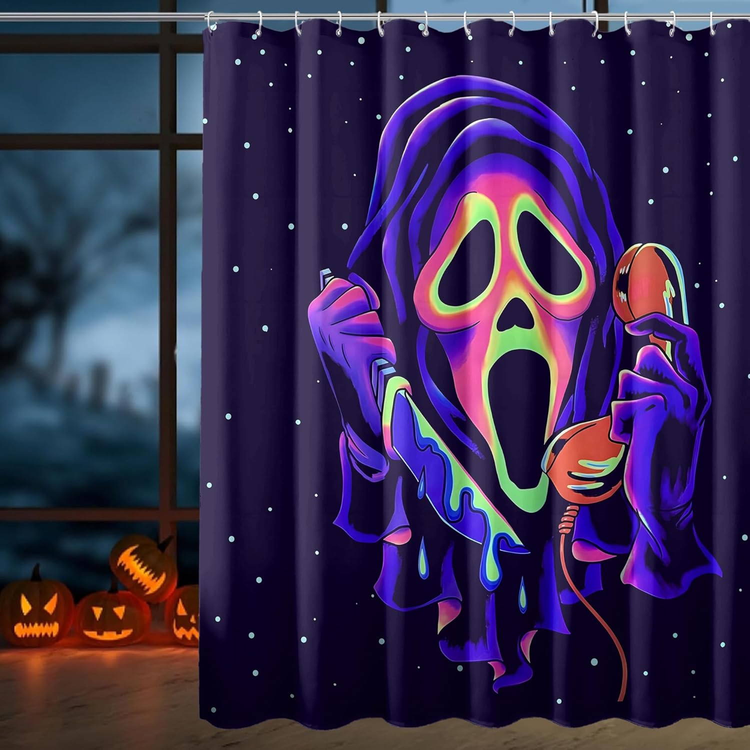 Halloween Shower Curtain, Funny Modern Luxury Bathroom Decor, Horror Face Bath Curtain Waterproof Polyester Fabric Bathroom Curtains with 12 Hooks, 72 x 72 Inches