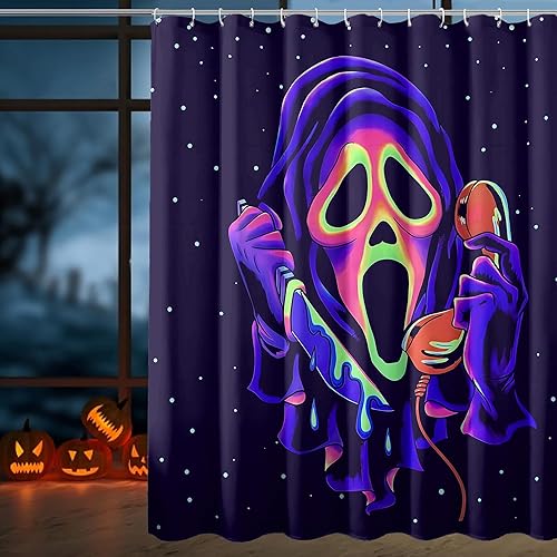 Miniatura 7 de Cortina de ducha de Halloween, divertida y moderna decoración de baño de lujo, cortina de baño de cara de terror, cortinas de baño de tela de