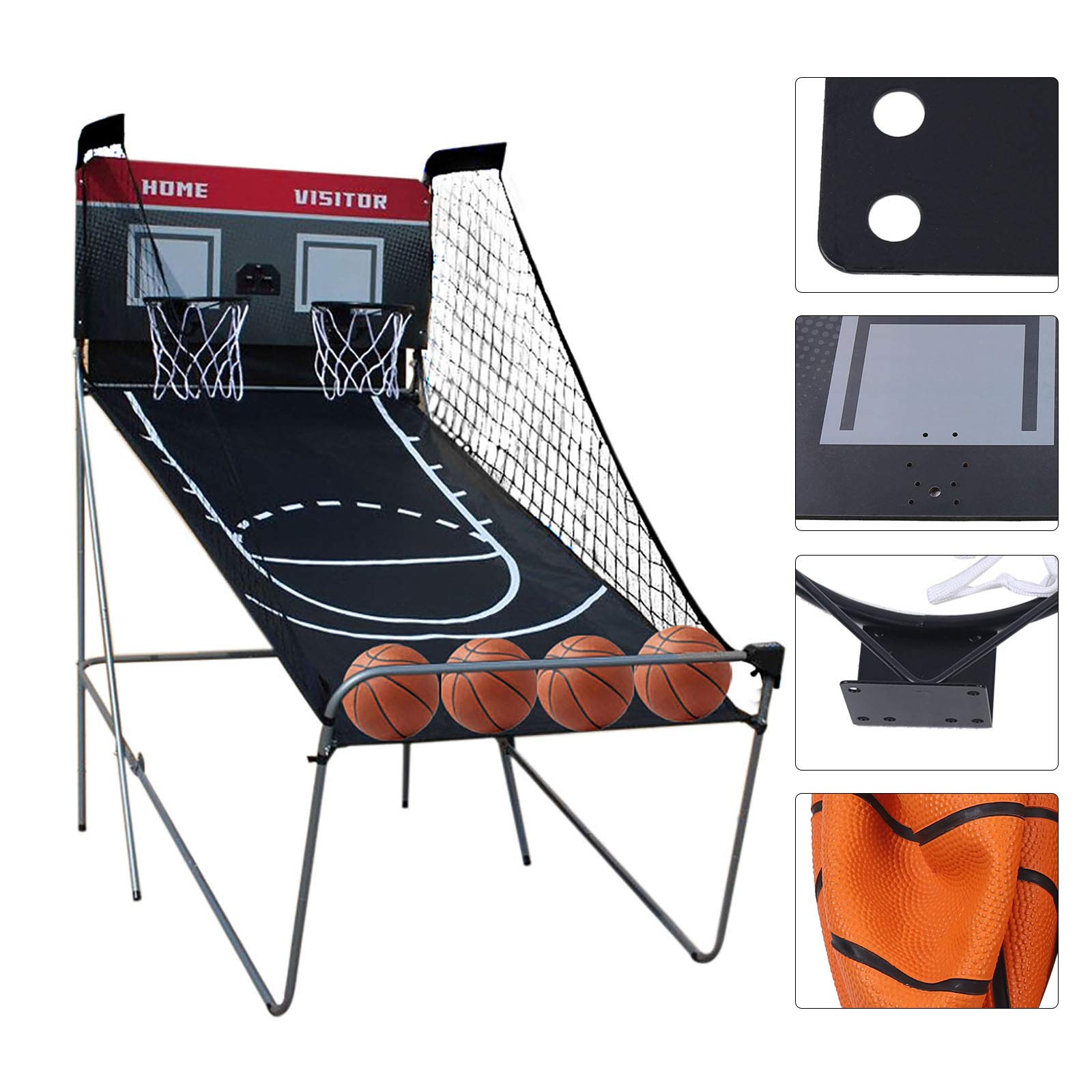 Canasta de baloncesto 8 en 1 Shoot Out plegable, automática, máquina de tiro electrónica, con 2 canastas de baloncesto, adecuada para apartamentos, salas de juegos, sótanos, etc