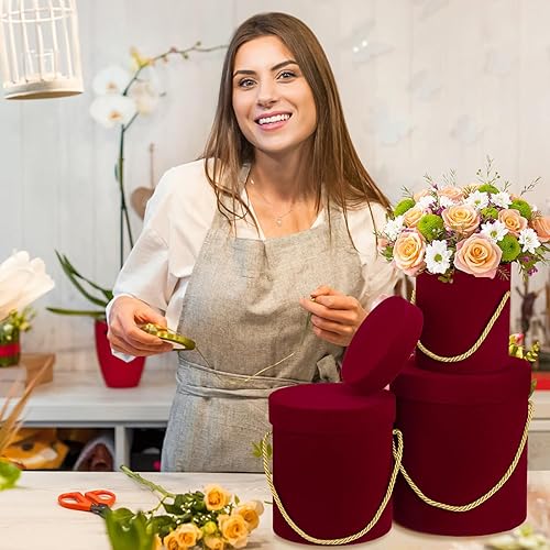 Miniatura 7 de 6 cajas redondas de terciopelo con tapas, caja de regalo de terciopelo de San Valentín con asa para arreglos de regalo de flores de lujo, boda,