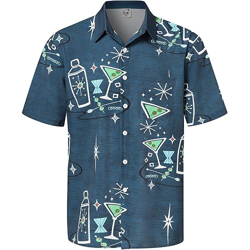 Hardaddy Men's Summer Hawaiian Shirts Funny Performence Printed Button Down Casual Bowling Shirt