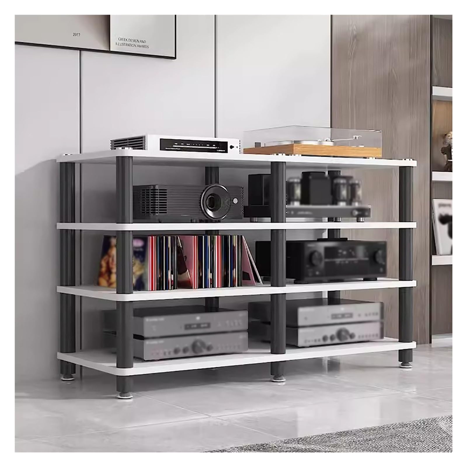 4-poziomowy stojak audio HiFi do rozrywki domowejMedia TV StandCorner Stereo TowerGramofon i wzmacniacz PółkaKonsola do gier i odtwarzacz płyt