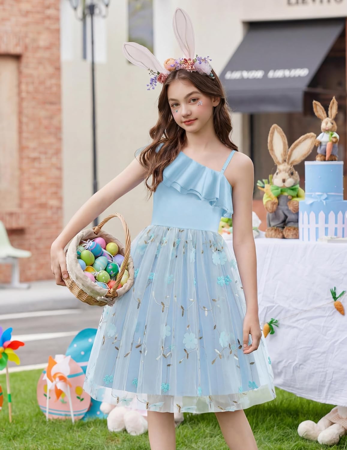 Arshiner Girls Dresses Ruffle Trim Off Shoulder Formal Wedding Party Fancy Summer Tulle Dress for 6-14 Years