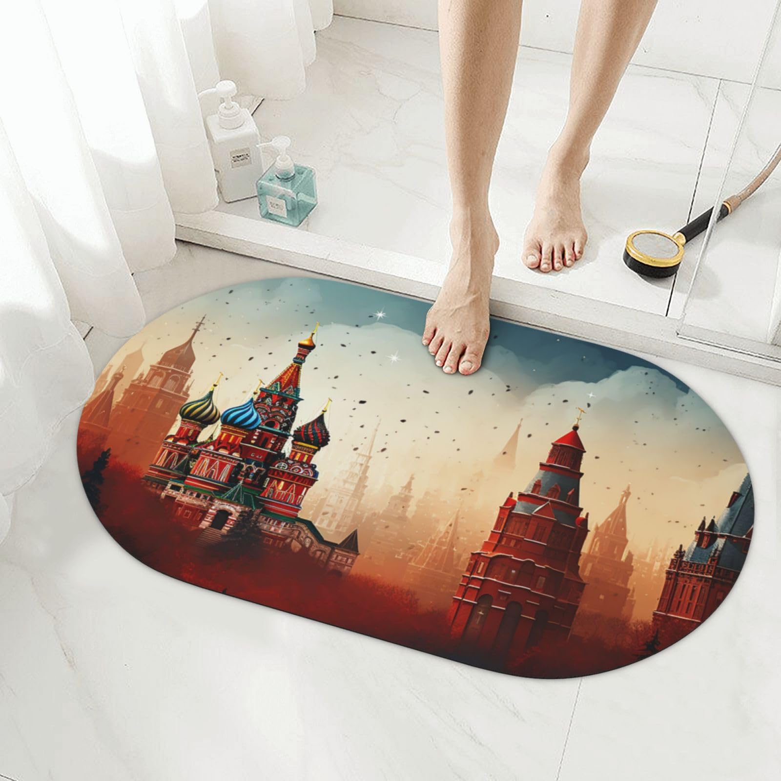 Tapis de sol de salle de bain en diatomée rouge pour éviter les sols mouillés