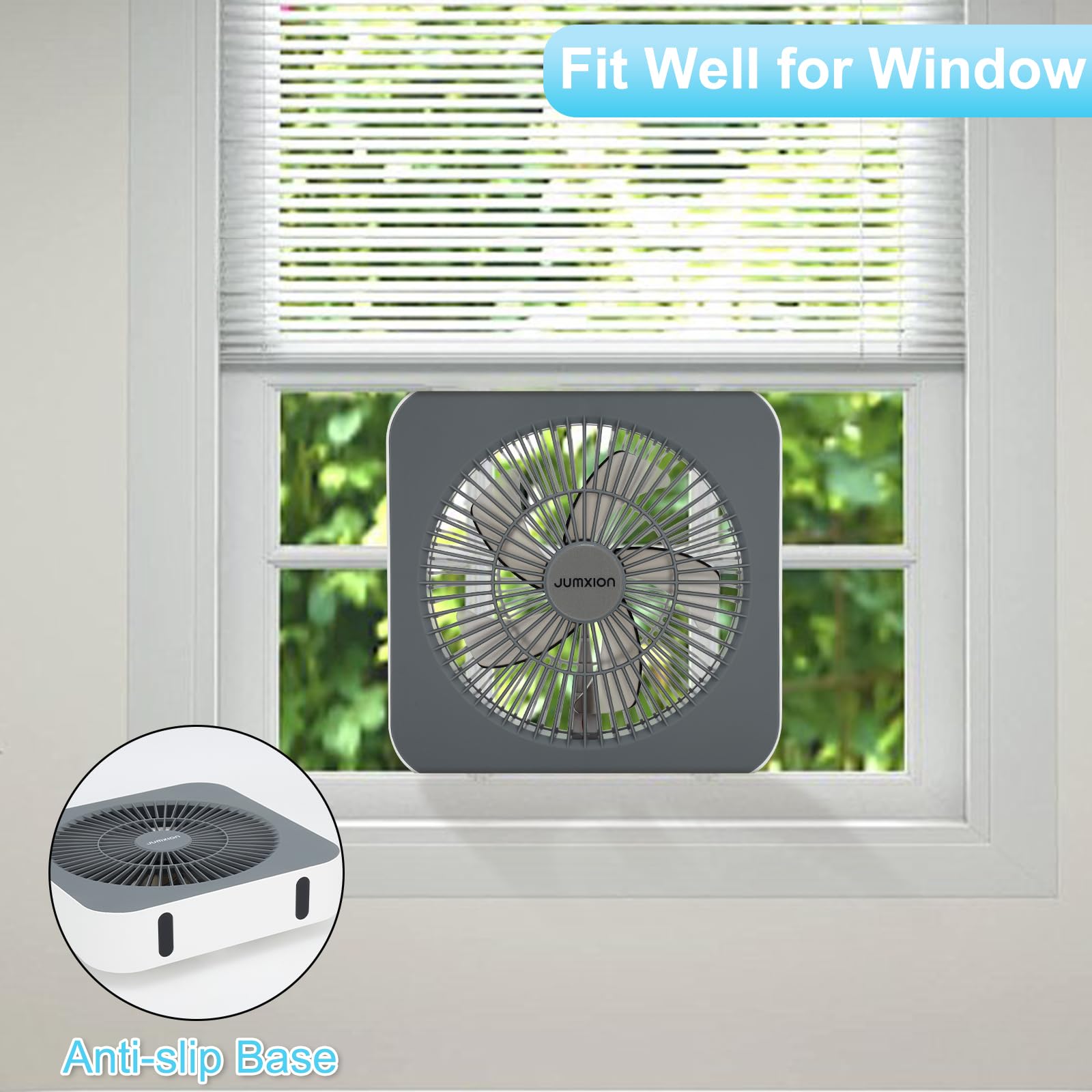 Ventilador de 10 pulgadas, ventilador de caja pequeña con 3 velocidades, ventilador de ventana silencioso alimentado por adaptador de CC para dormitorio, oficina, cocina, hogar, apartamento, caravana 8