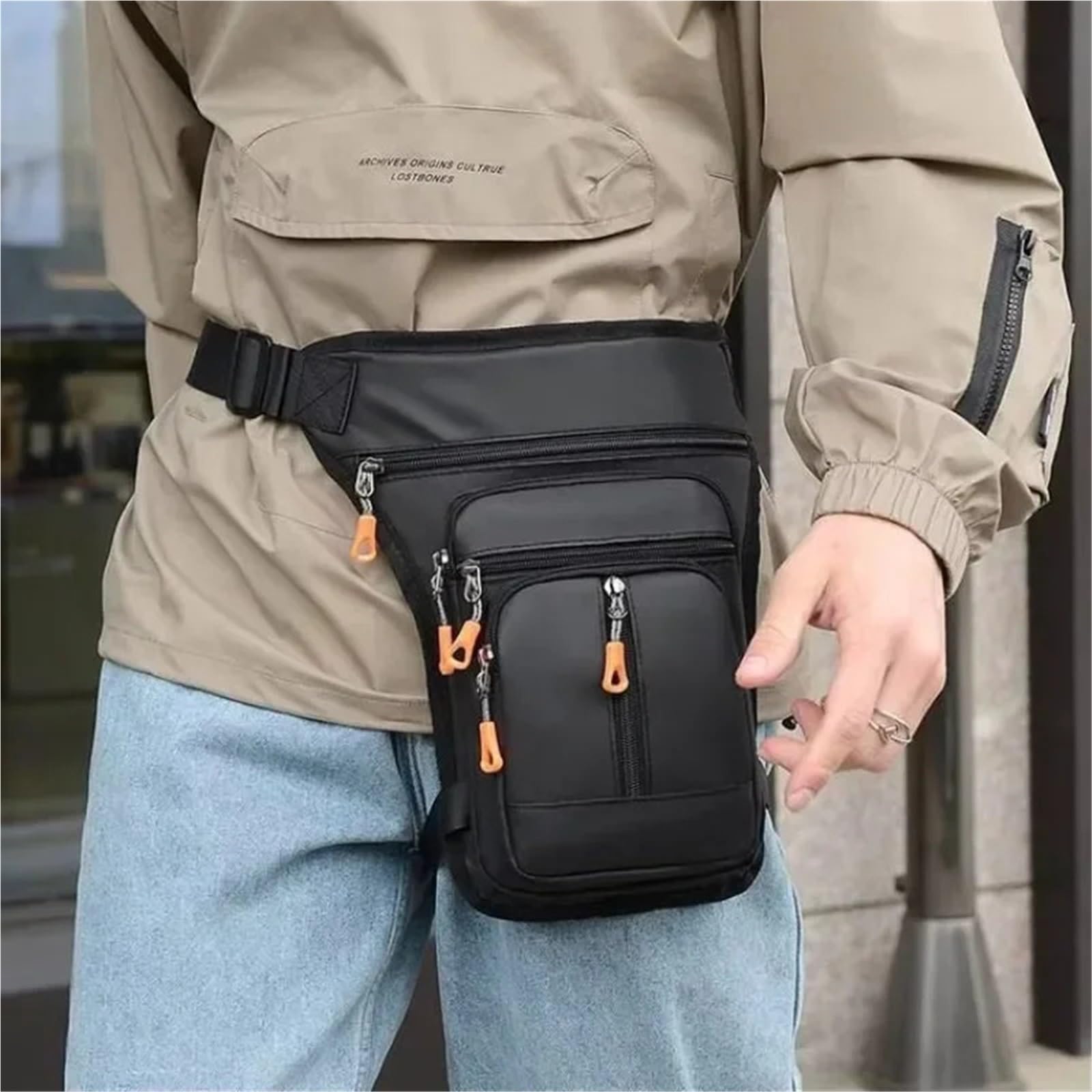 Pernera Moto Bolsa de Muslo for Motocicleta, Bolsa de Pierna for Mujeres y Hombres, con Correa for la Pierna, Monedero extraíble for Viajes, Senderismo, Escalada y Actividades al Aire Libre.(Black 1)