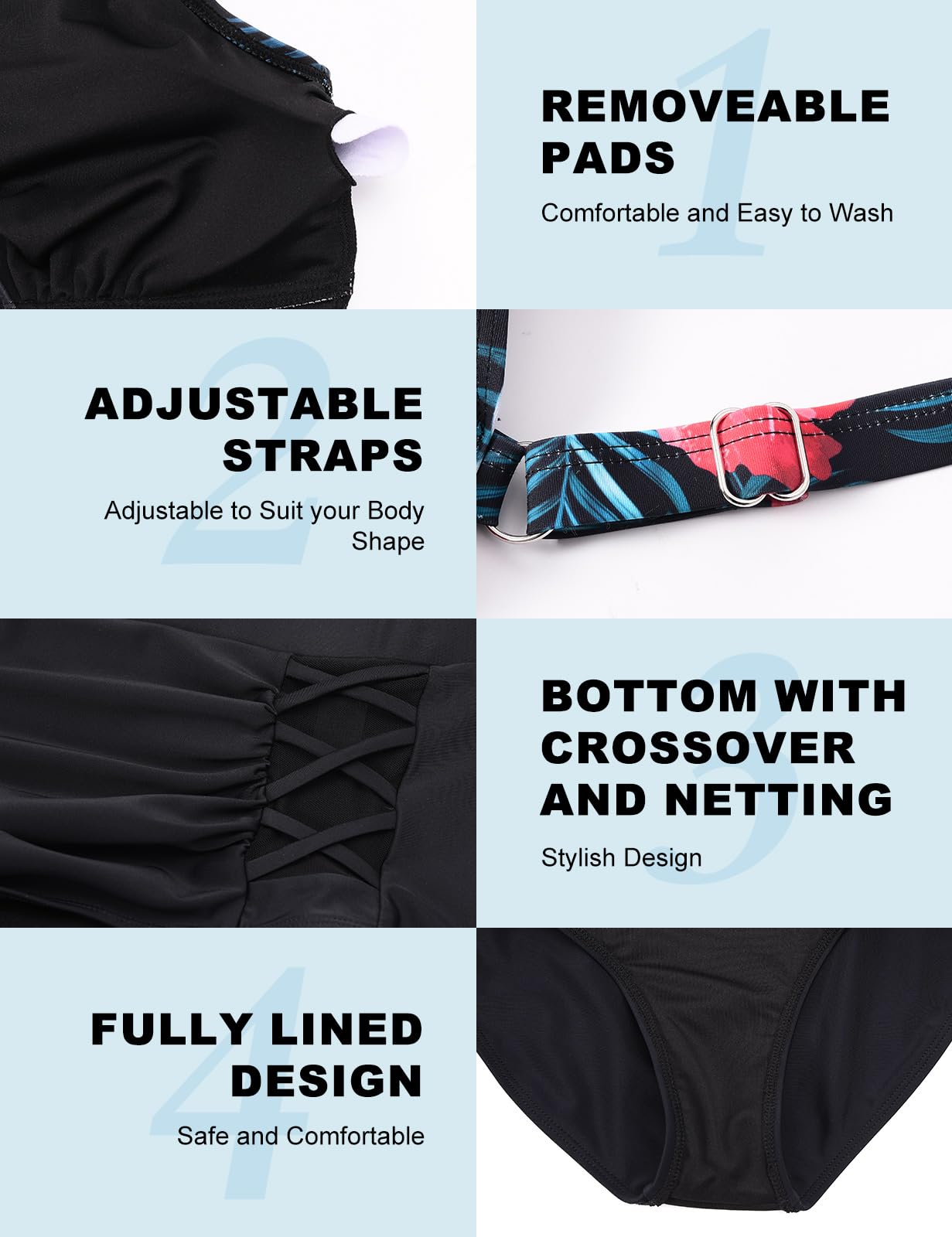 Tuopuda Zestawy bikini damskie stroje kąpielowe z dekoltem w serek plus size dwuczęściowy zestaw strój kąpielowy kontrola brzucha z wysokim stanem letnie bikini plażowe