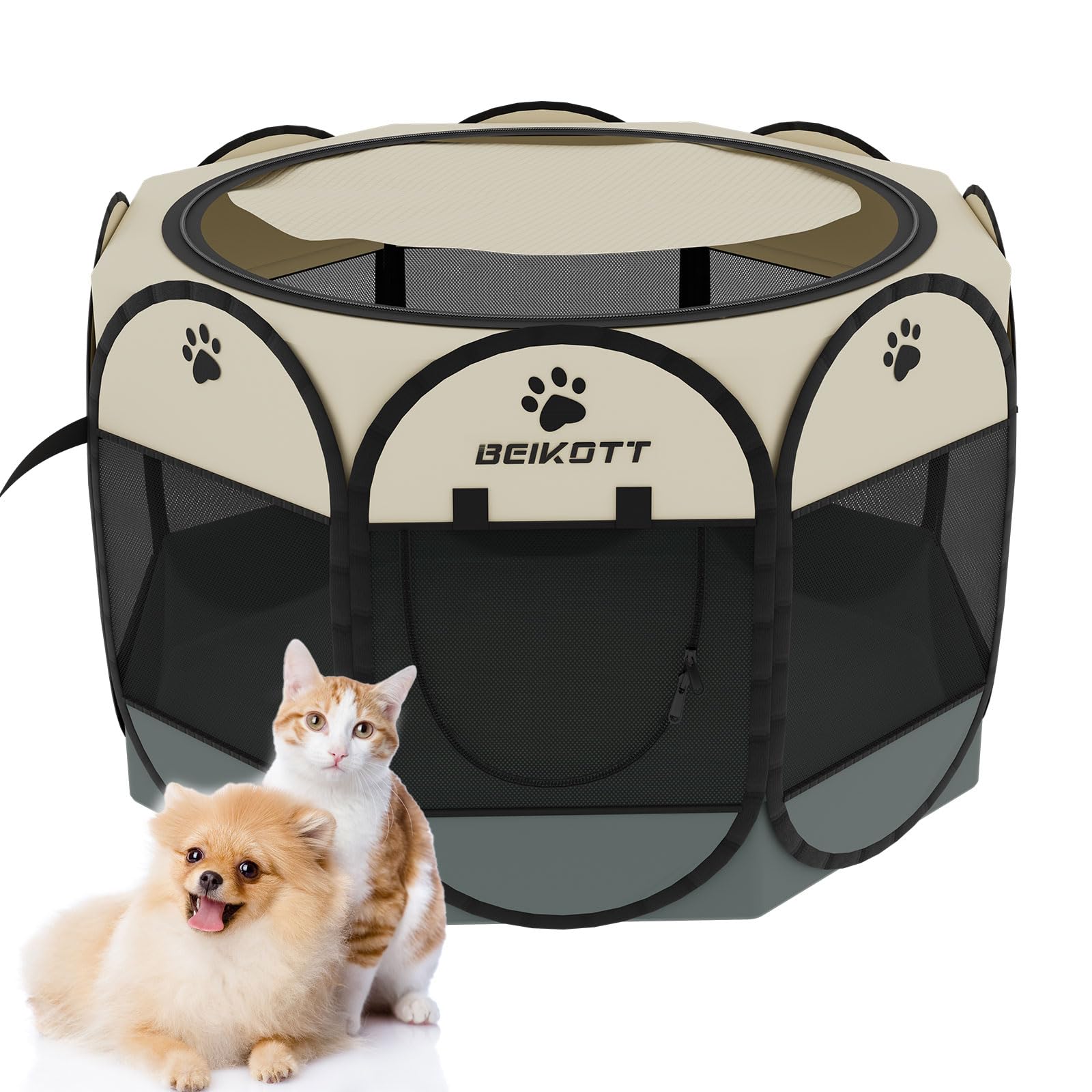 BEIKOTT Pet Playpen, Foldable Dog Playpens, Portable Exercise Kennel Tent for Puppies/Dogs/Cats/Rabbits, Dog Play Tent with Removable Mesh Shade Cover