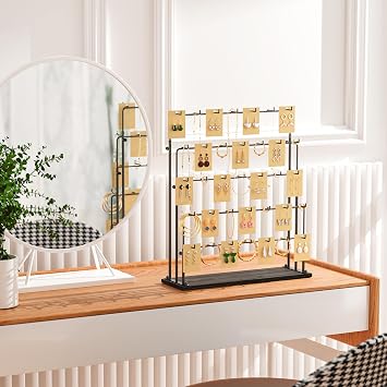 THYGIFTREE Jewelry Display for Vendors with 35 Hooks, 5 Tiers Earring Display RackEarring Display Stand for Selling, Necklace Earring Cards for Selling Bracelets,Jewelry Towers (Black)
