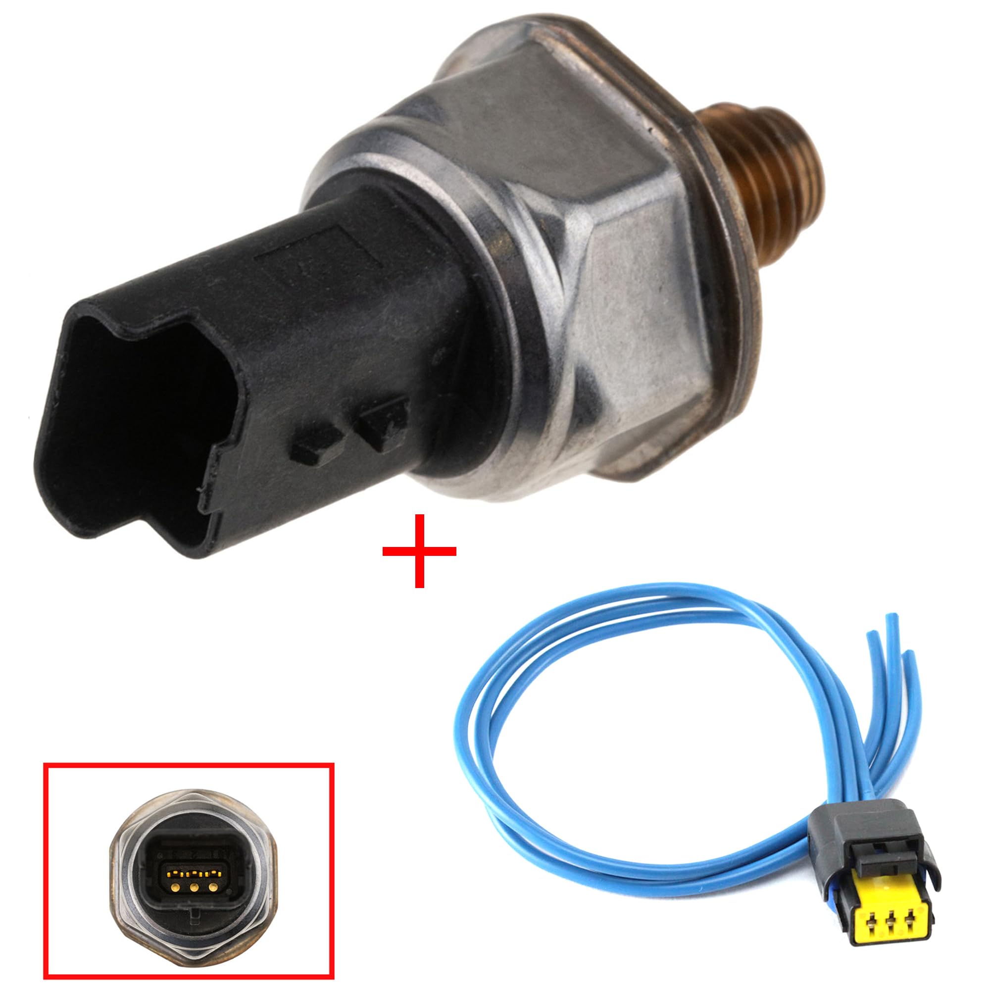 Partsline kit capteur de pression de carburant avec fiche faisceau électrique compatible avec 207 308 3008 C4 C5 Berlingo Focus Mondeo TDCi HDi – équivalent à 4M5Q-9D280-DB, 1570K1, 55PP0203