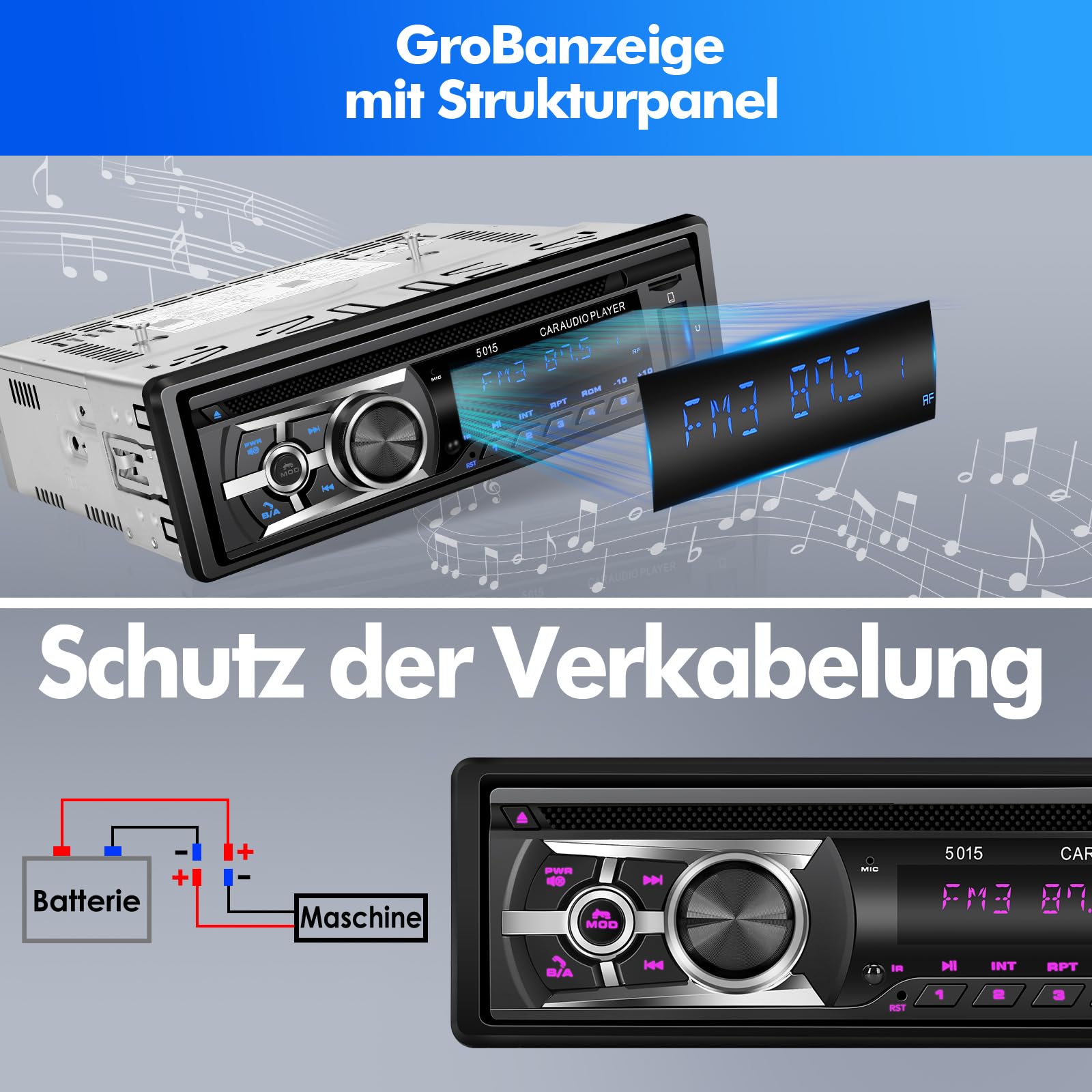 Autoradio mit CD Bluetooth Freisprecheinrichtung, Bluetooth 1 Din Autoradio USB/TF/ MP3 Player/AUX in,FM/AM Auto Radio,RDS,RCA,Auto Finden Funktion,60W*4,Schnellladefunktion