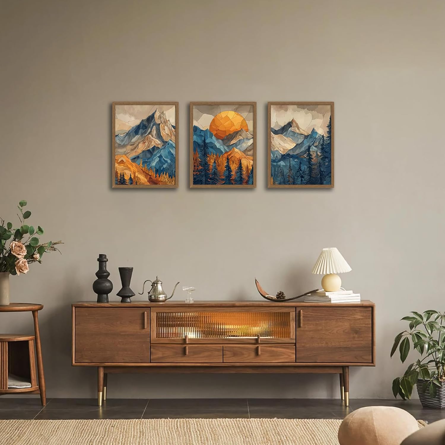 Mountain Wall Art Set of 3 Framed, Abstract Landscape Canvas Print image 5
