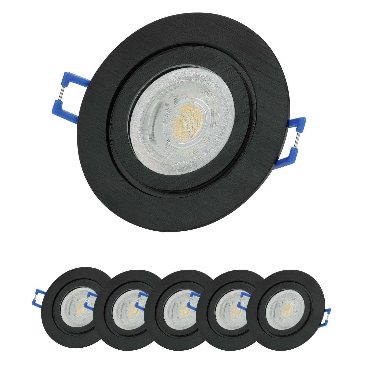 Sweet Led Foco empotrable para baño IP44, 6 unidades, color negro, GU10, 230 V, incluye 7 W, 3000 K, luz blanca cálida, aluminio de 68 mm, para baño y cocina