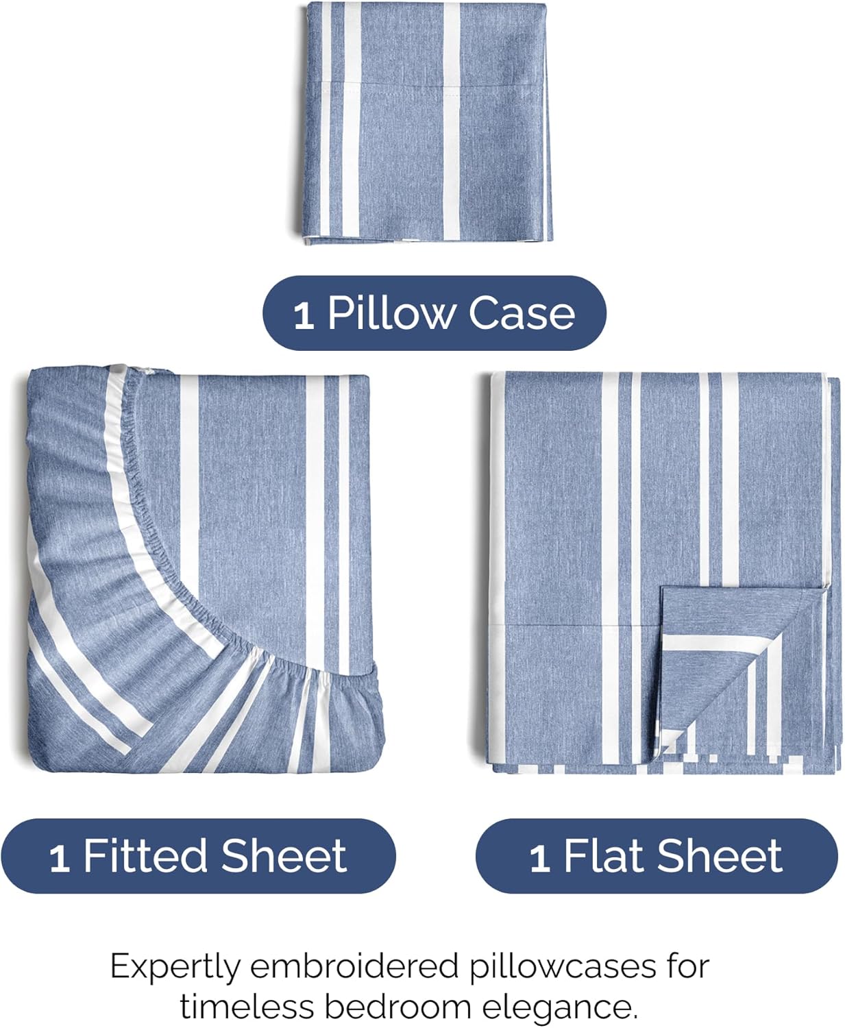 twin size 3 piece sheet set - comfy breathable & cooling bed sheets set - hotel luxury bedding for women, men, kids, teens, boys & girls - deep pockets, soft, wrinkle free - oeko-tex - blue stripes 3 44 - blue stripes 3 twin