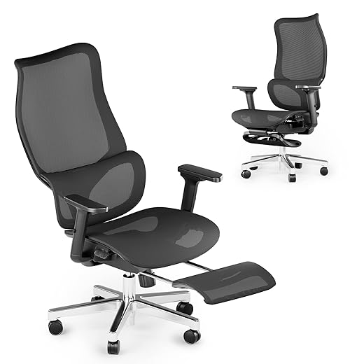 Ergonomic Office Chair with Footrest, Mesh Home Office Chair with Foot Rest, High Back Computer Chair with Lumbar Support, Wide Task Office Chairs for Heavy People, 450lbs, Adults, Black