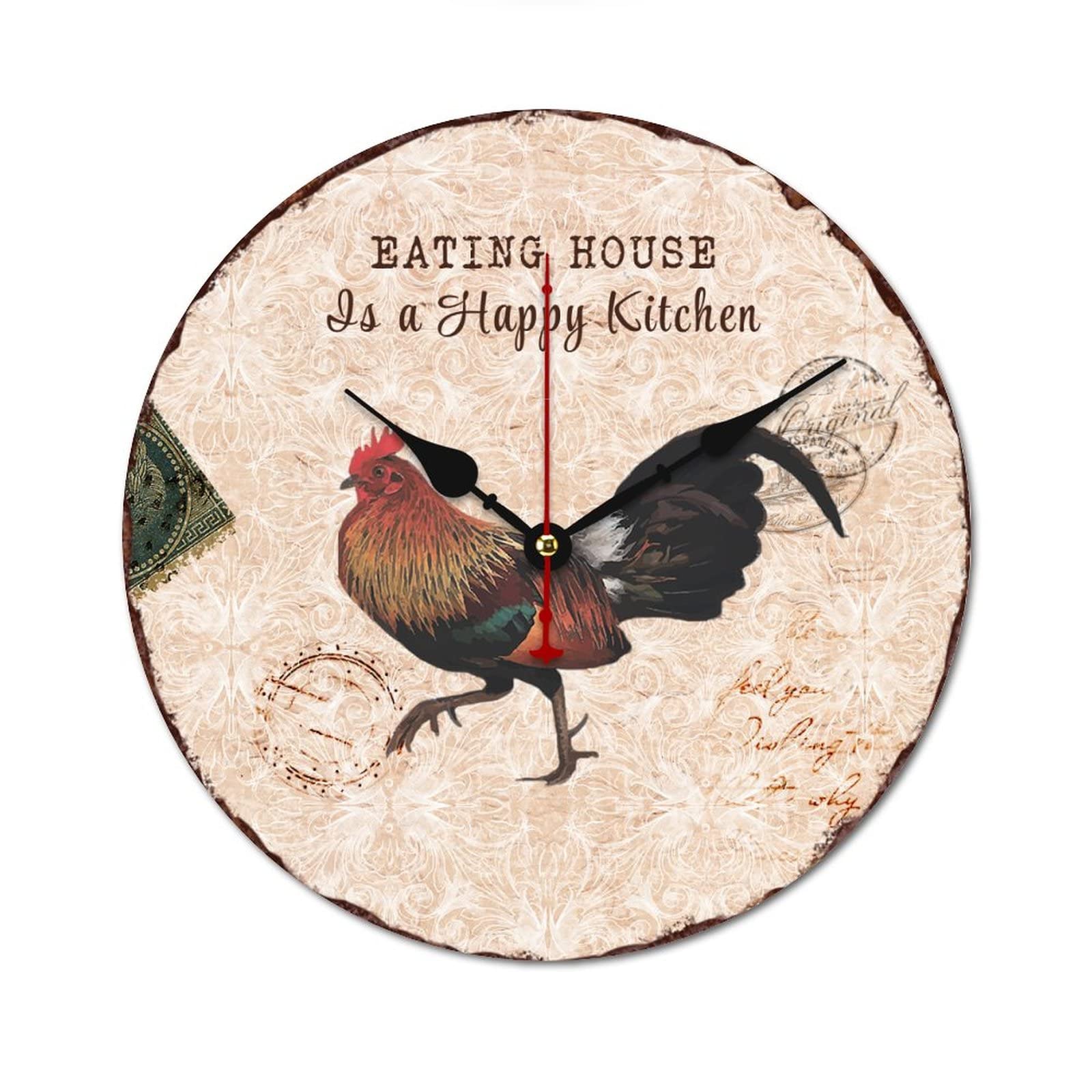 Horloge ronde en bois poule 38cm Eating House pour cuisine
