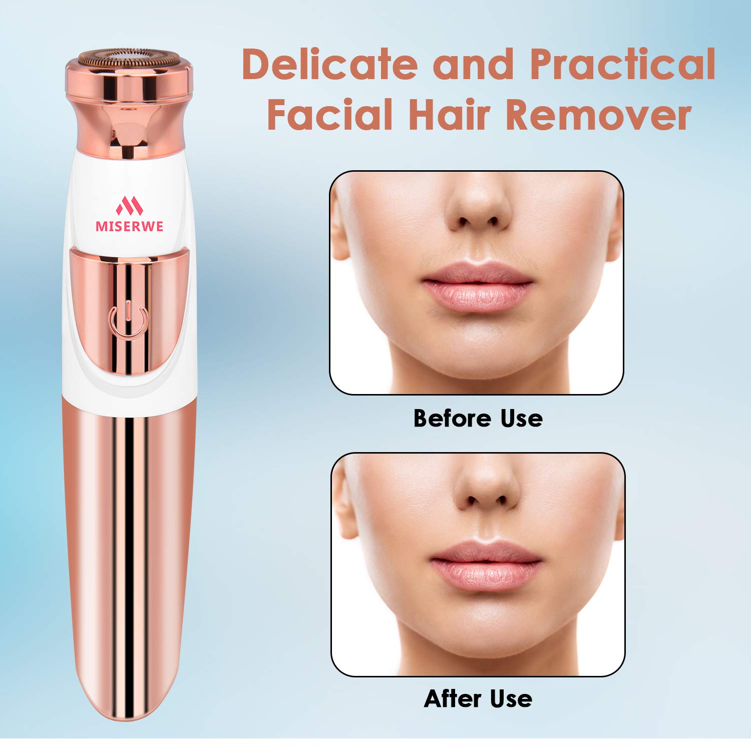Miserwe Women's Painless Hair Remover Facial Hair Removal Painless Hair Trimmer Shaver Waterproof for Facial Bikini area Body Hair, Gold 1
