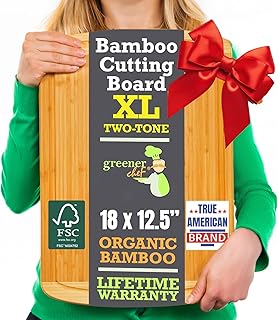 Organic 18 Inch Extra Large Bamboo Cutting Board with Lifetime Replacements - Non Toxic Wood Chopping Board with Juice Groove for Kitchen, Meat, Vegetables, and Food Prep Prep by Greener Chef