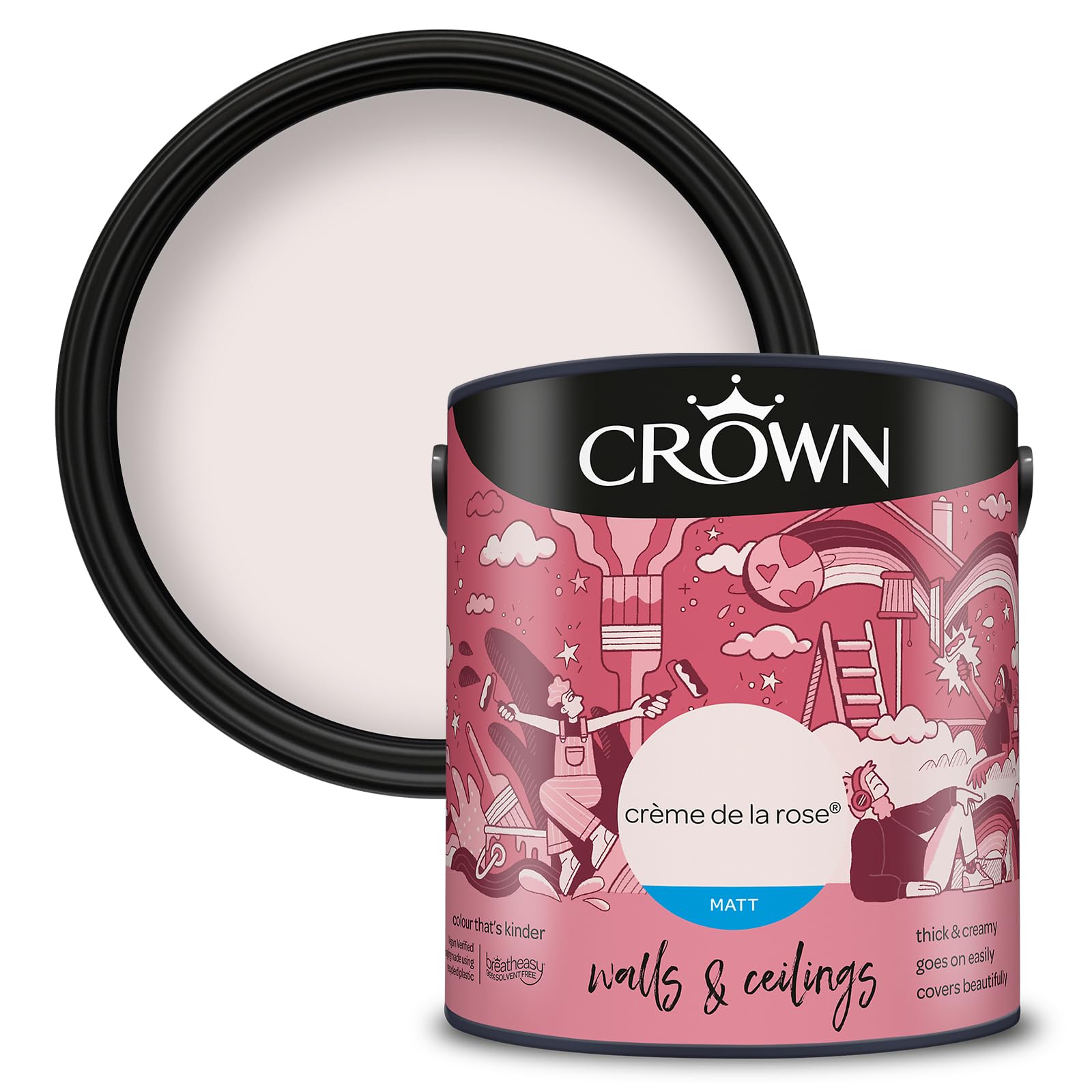 Crown Breatheasy Walls & Ceilings Creme De La Rose Matt Emulsion Paint 2.5L