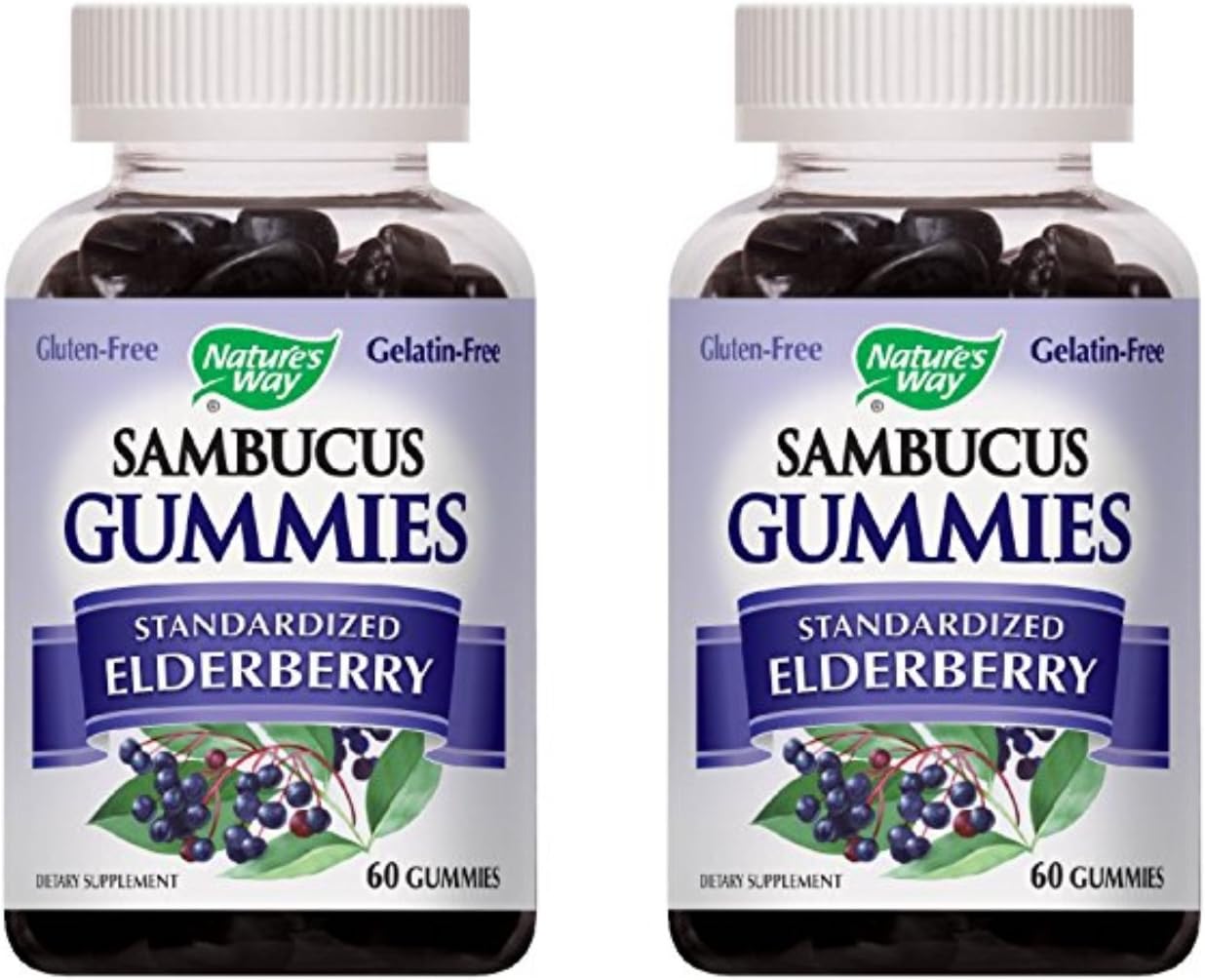 Nature's Way Sambucus Elderberry Gummies, Herbal Supplements with Vitamin C and Zinc, Gluten Free, Vegetarian, 60 Gummies (Packaging May Vary), Pack of 2