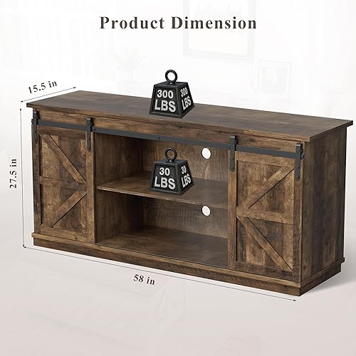 Miniatura 9 de YESHOMY - Soporte de TV para televisores de hasta 65 pulgadas, con puertas corredizas estilo granja y gabinetes de almacenamiento, mesa consola