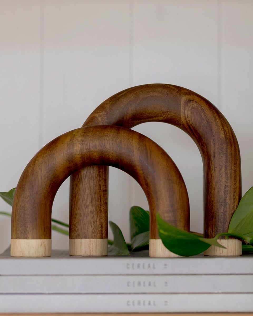 Objetos decorativos con arco de madera: decoración estética de estanterías, decoración moderna de mesas de centro, detalles de decoración del hogar, esculturas de madera, decoraciones de estanterías, decoraciones de estanterías, artículos decorativos de estanterías