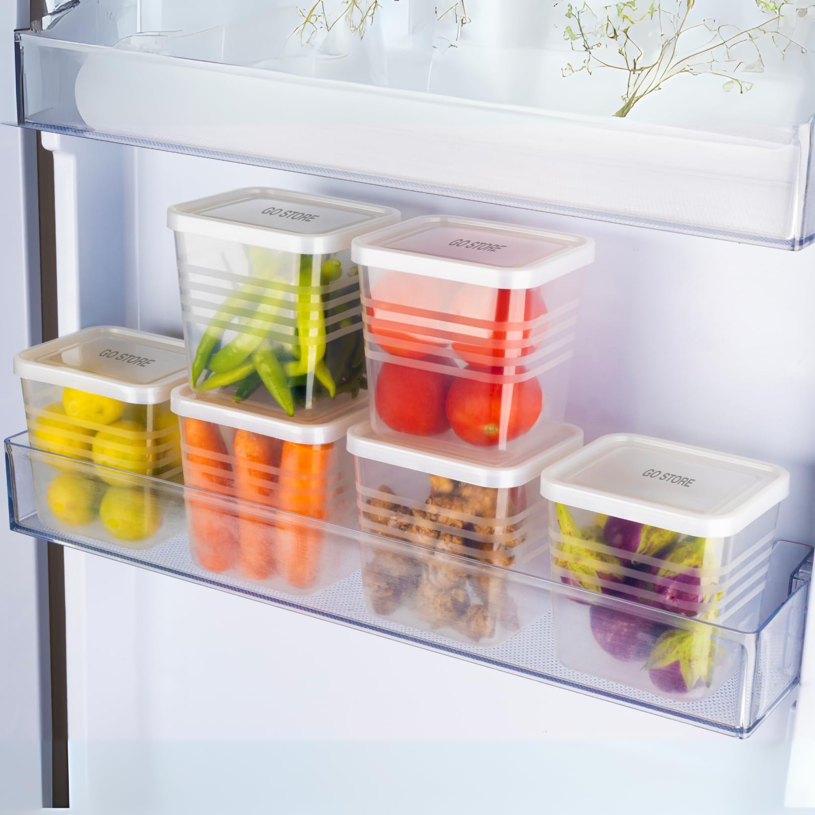 GO STORE Pack of 6 Fridge Storage Boxes, Freezer & Refrigerator Organizer Containers Kitchen Storage Container Set Kitchen Accessories Items for Home Food Storage Box (800 ml)