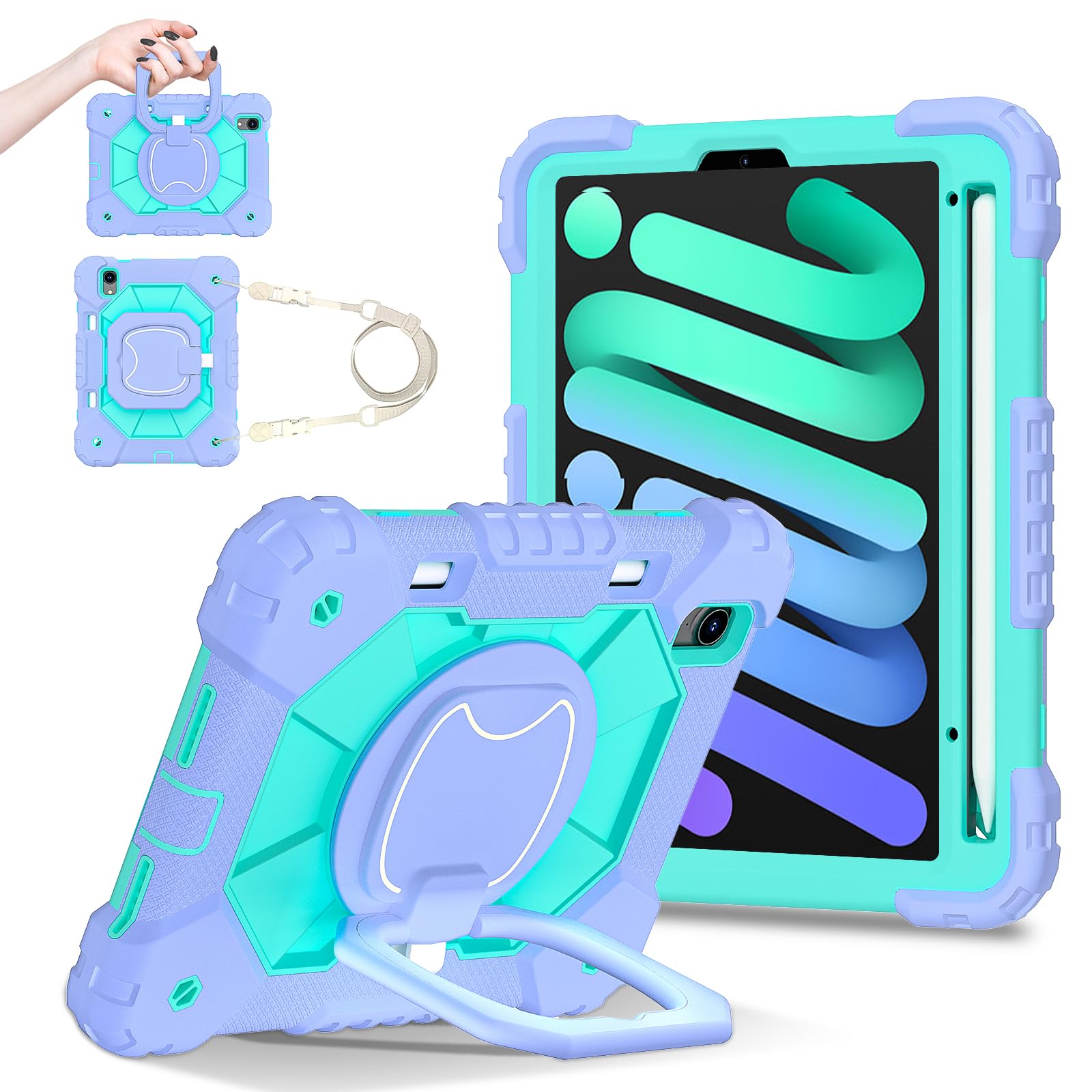 Coque iPad mini 7 anti-chute violette protégeant des impacts et du vol - 8