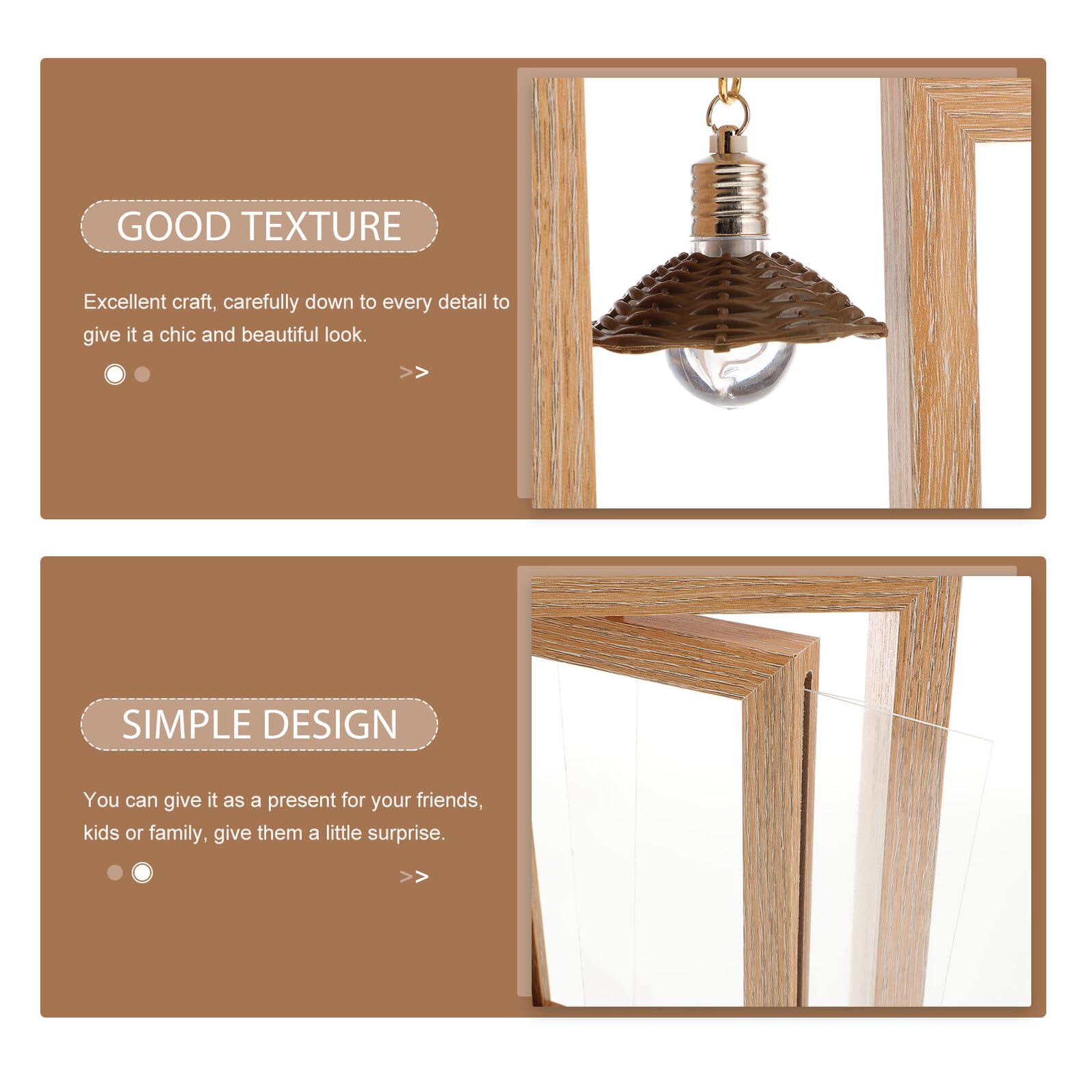 VANZACK Marco de Fotos Giratorio de Doble Cara de Madera 15x15 Cm Luz LED para Escritorio, Adorno Decorativo Creativo para Hogar y Oficina, Marco Soporte para Fotos 6 Pulgadas
