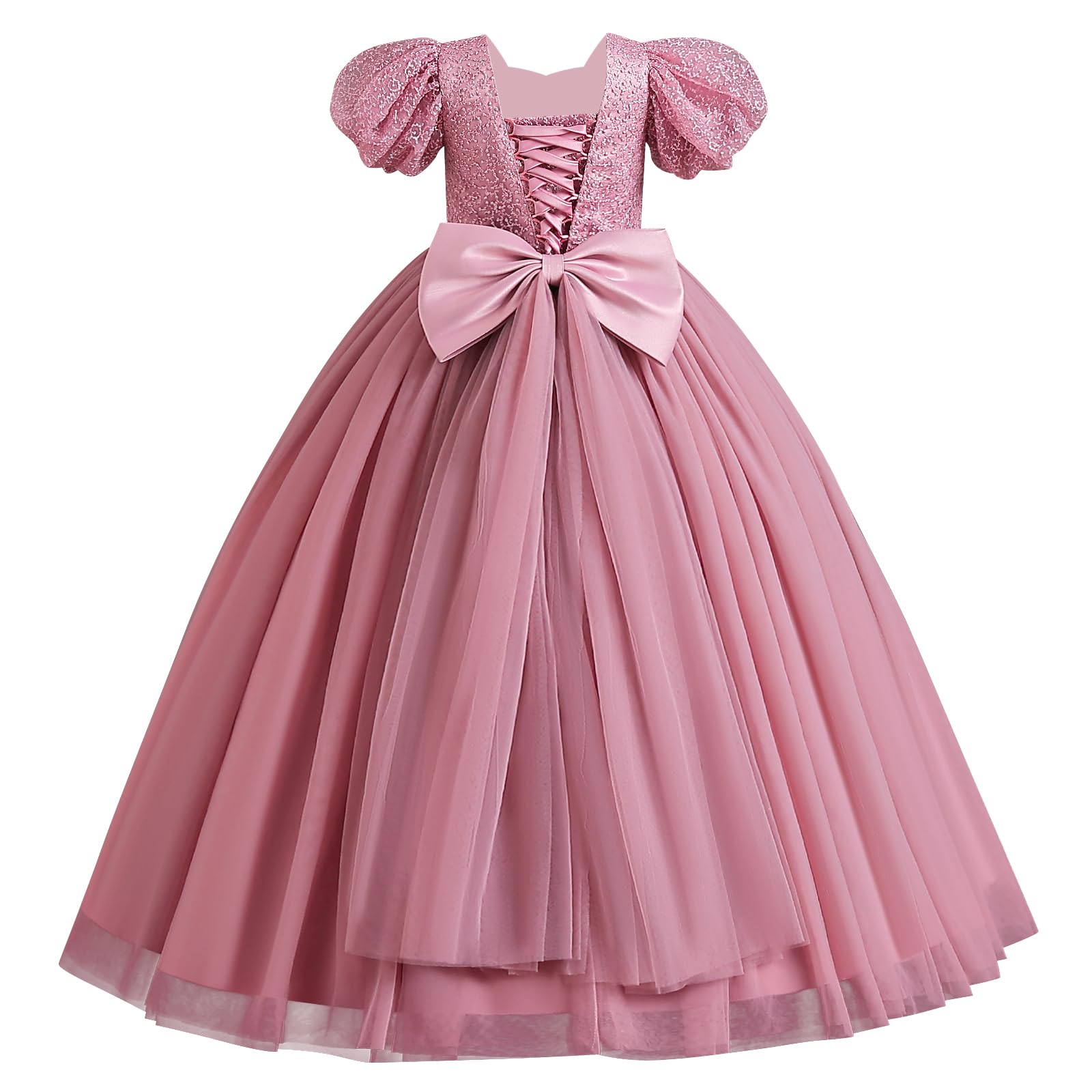 idopip flower girl sequin lace-up bow dress for kid wedding bridesmaid pageant party formal long gown communion tulle dresses