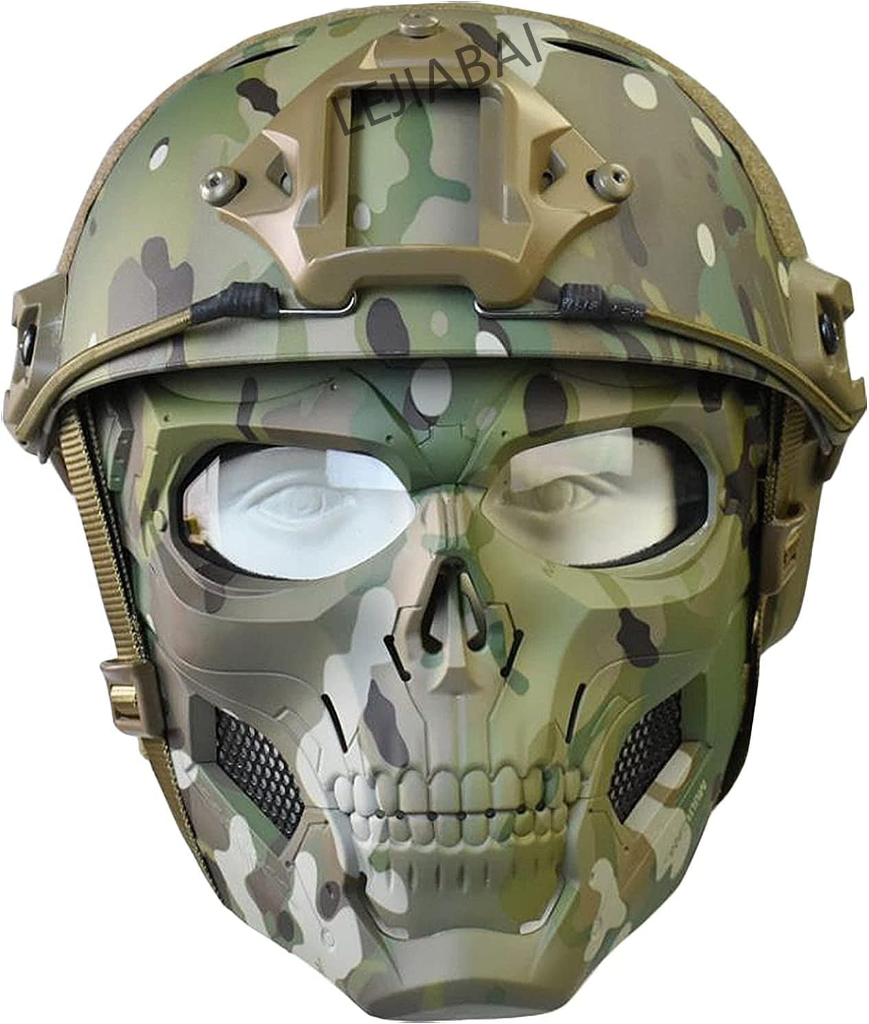 NC PJ Tactical Fast Helmet and Adjustable Airsoft Mask Skull Full Face MaskSuitable for Airsoft Paintball, Halloween, Role-Playing, Costume Parties and Movie Props