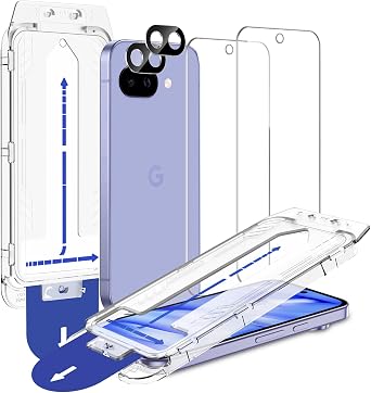 SPARIN Screen Protector for Google Pixel 9A 6.3 Inches, [2+2 Pack] Pixel 9A Tempered Glass, Easy Installation with Auto Alignment Frame, Bubble-Free/Case Friendly