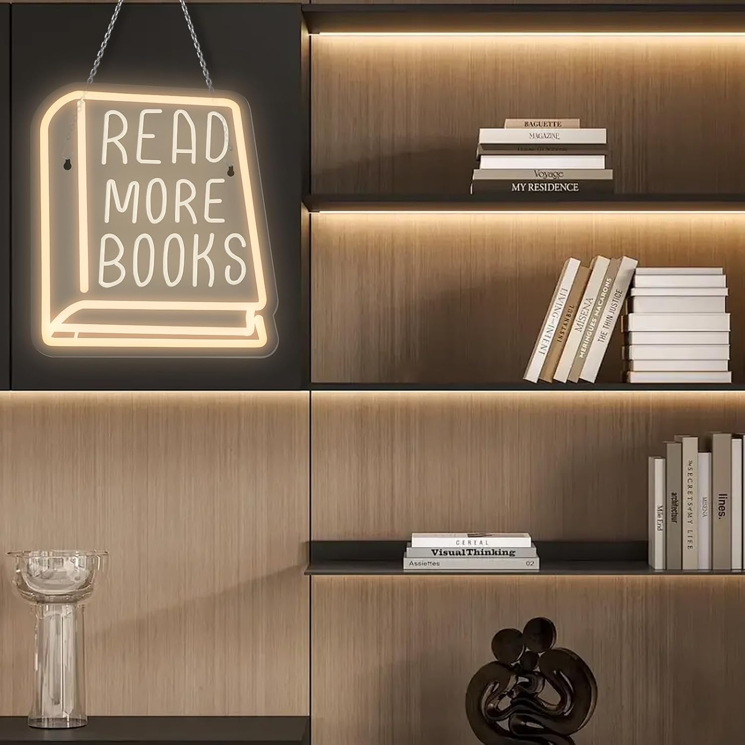 Neon Sign Read More Books, White LED Sign for Library Decor, 11 Inches x 11 Inches, Acrylic Material