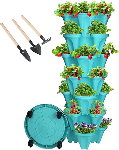 Macetero vertical apilable de 5 niveles, macetas de jardín, fresa, hierbas, flores y verduras, macetas de jardinería para interiores y exteriores,