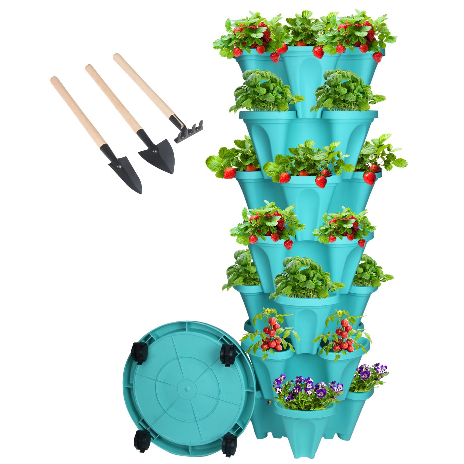 GameXcel Vertical Planter 7 Tier Stackable Planters Garden Planters Strawberry Herb Flower and Vegetable Planter Indoor Outdoor Gardening Pots with