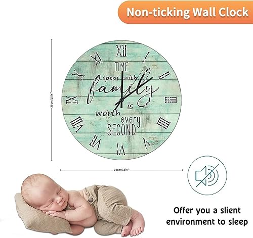 Miniatura 48 de UFunhome Reloj de pared de madera con cita familiar, el tiempo que pasa con la familia vale la pena cada segundo, reloj colgante redondo, funciona