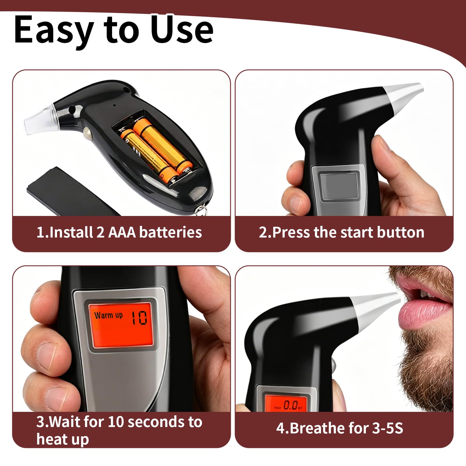 Éthylotest Électronique Haute Précision Alcootest Portable avec Écran LCD et 10 Embouts Rechangeables Éthylomètre Personnel Rapide pour Conduite Sécurisée et Usage Domestique