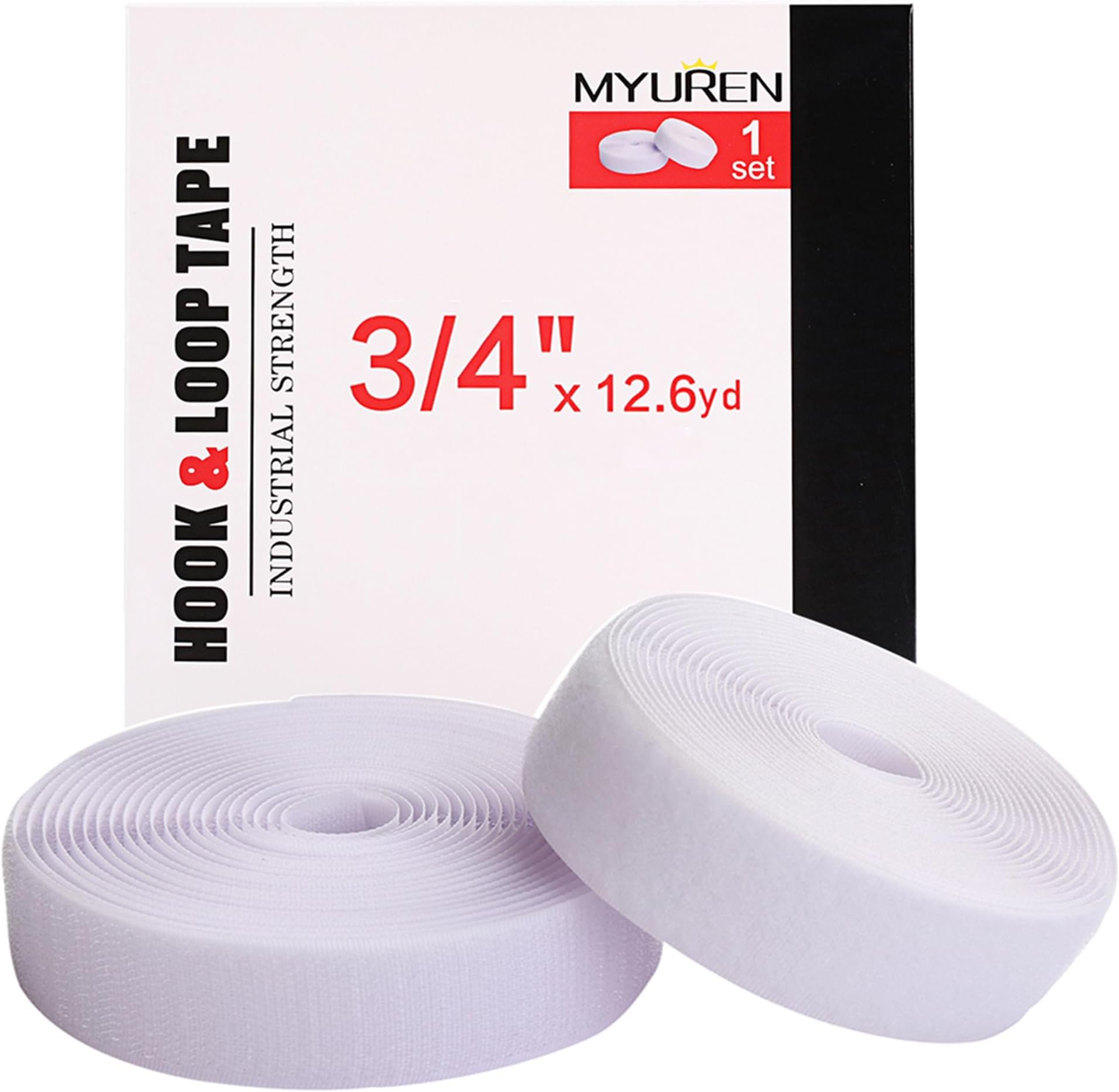 Sew on Hook and Loop Style 3/4 Inch Non-Adhesive Back Nylon Strips Fabric Fastener Non-Adhesive Interlocking Tape White,12.6 Yard