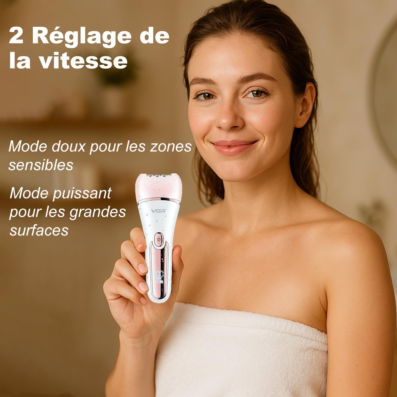 VGR 733 Épilateur pour femme, 6 en 1, sans fil et rechargeable, épilateur pour le visage, les jambes, les aisselles, rose