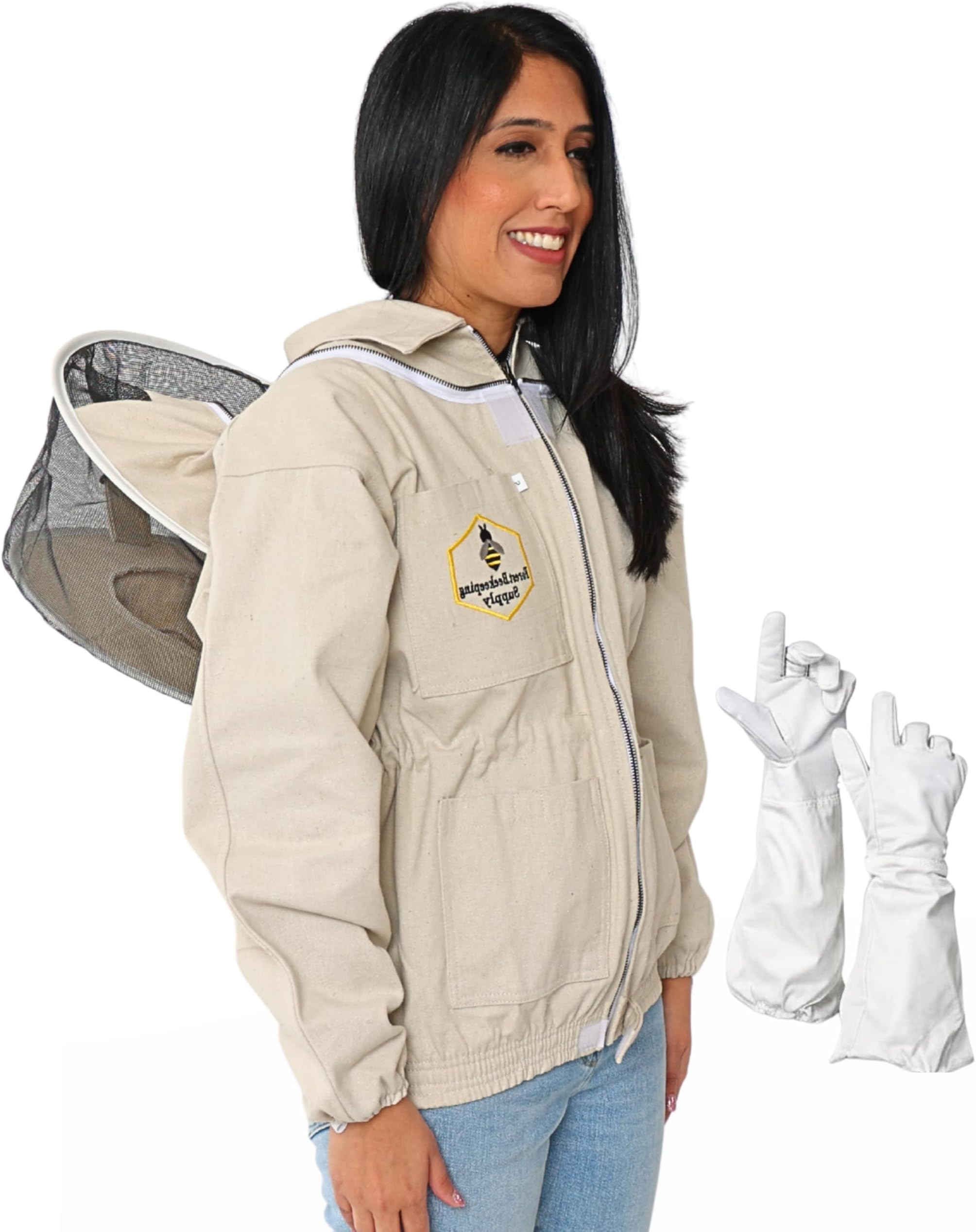 Natural Canvas Bee Jacket with Round Veil Hood & Gloves