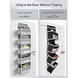 Yecaye 2 Pc Over The Door Organizer with 5 Bins 10 Side Pockets, 44lbs Load Hanging Bathroom and Bedroom Organizer, Behind The Door Hanging Organizers for Nursery Newborn Baby Essential Stuff Grey